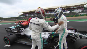 Lewis Hamilton congratulates his teammate Bottas.