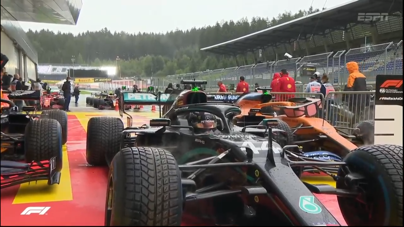 The Starting Grid - Pole Position: Lewis Hamilton (Mercedes); 2nd Position: Max Verstappen (Red Bull Racing Honda); 3rd Position: Carlos Sainz (McLaren Renault).