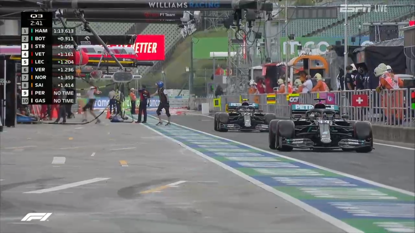 The Mercedes-AMG cars going out in Q3, Lewis Hamilton (foreground) and Valtteri Bottas.